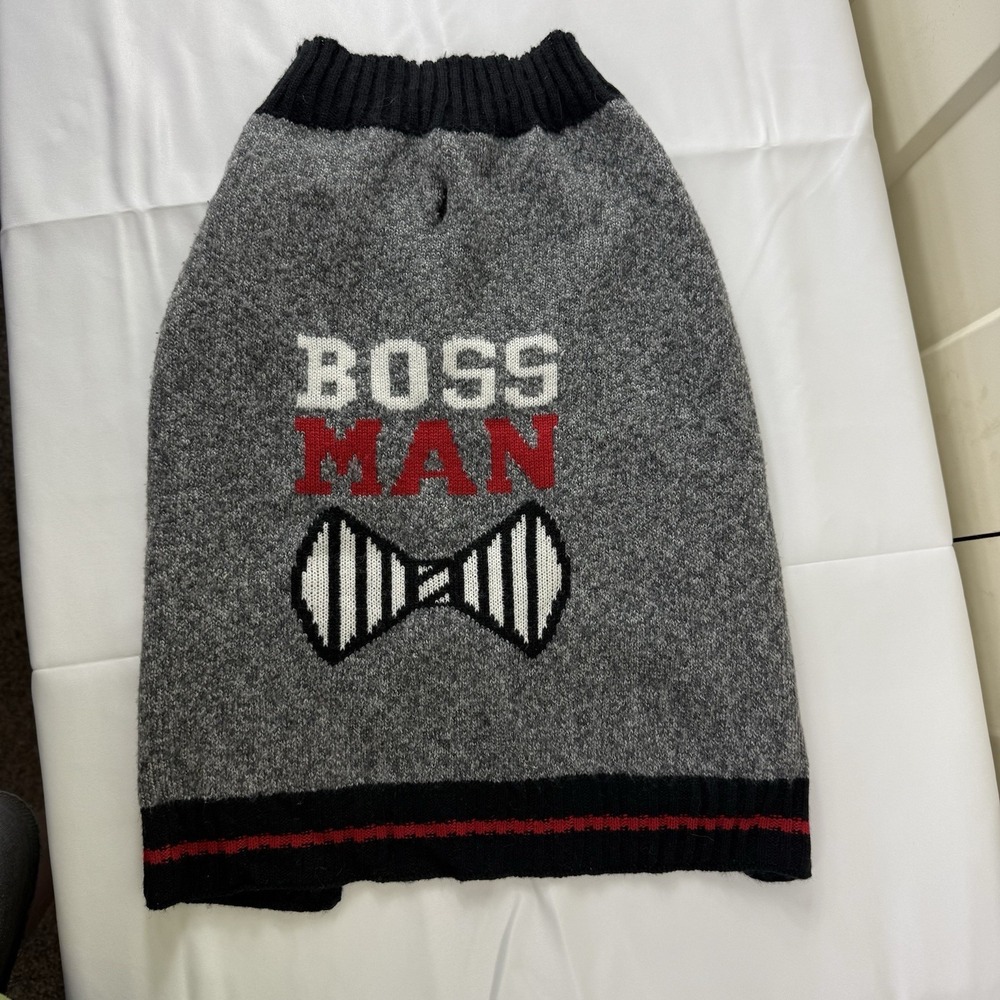 Dog Sweater Size Medium Boss Man Gray Bow Tie Pet Cozy Warm Dapper